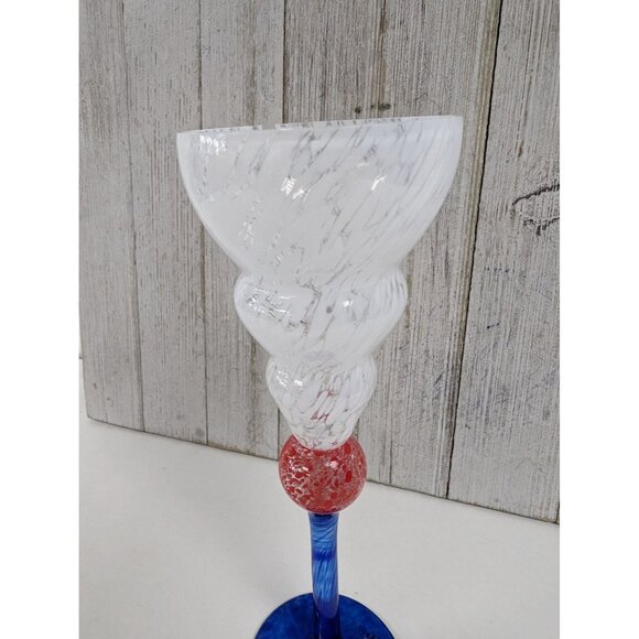 Czech Republic Wine Drinking Goblet Glass 7 7/8" Tall Blue Cobalt Stem Red White - Picture 3 of 8